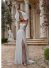 Beaded Ivory Lace Chiffon Slit Airy Wedding Dress